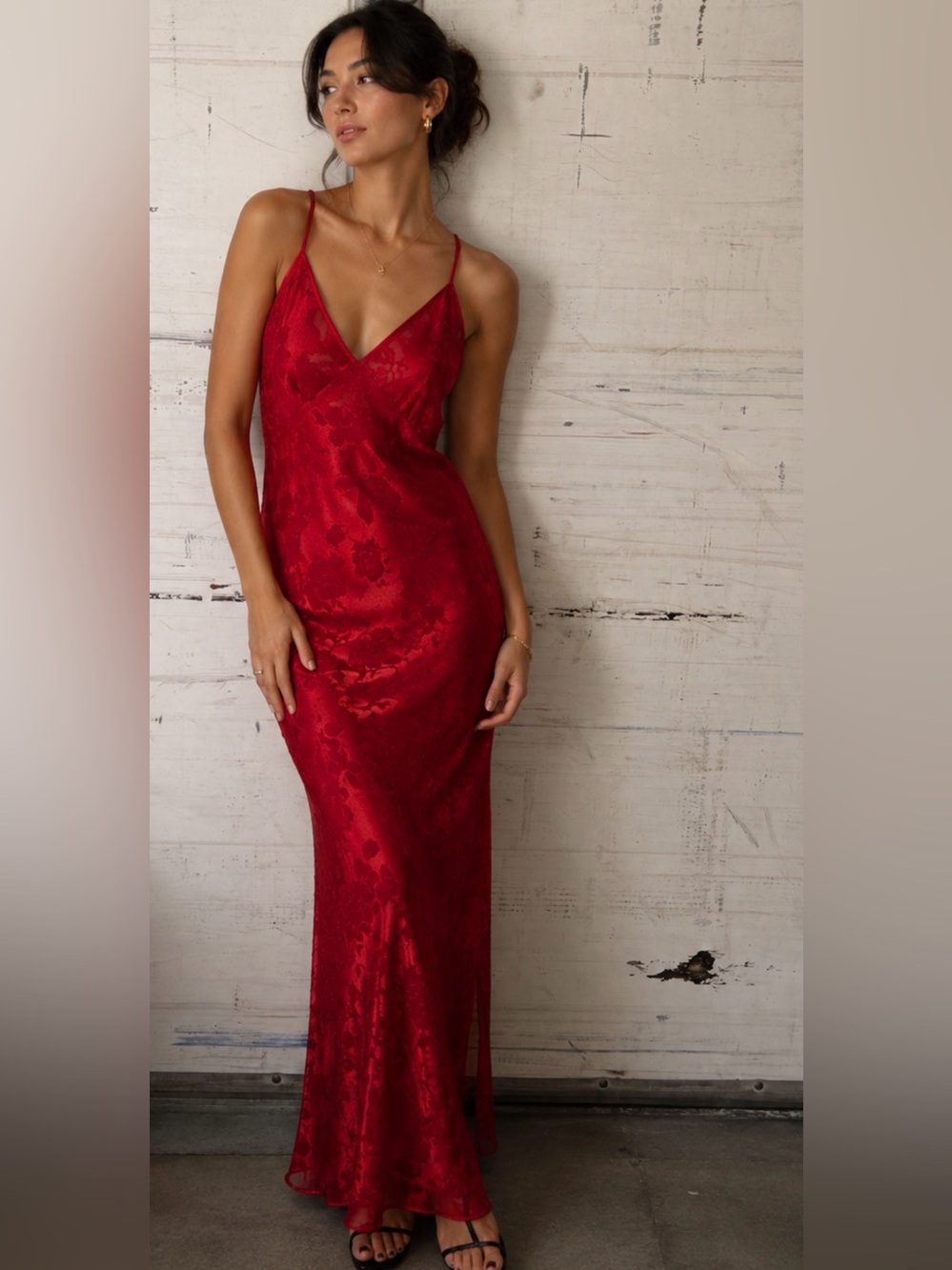 Victoria’s Secret Red Satin Floral Burnout Slip Dress Nightgown L